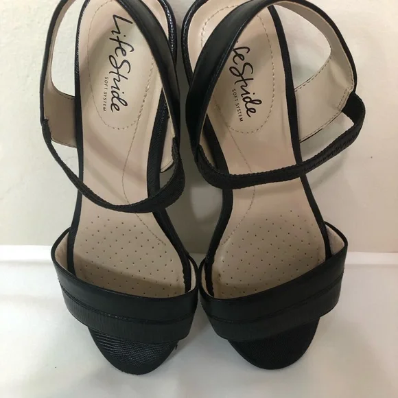 Women’s Black Sandal Slingback SZ 7.5 LifeStride Low Heel Preppy Open Toe Office - Picture 9 of 11